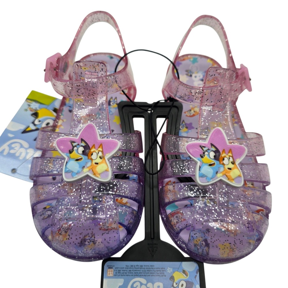 Bluey And Bingo Sandals Kids Purple Pink Glitter Star Jelly Shoes Size 8 NWT - Picture 2 of 5